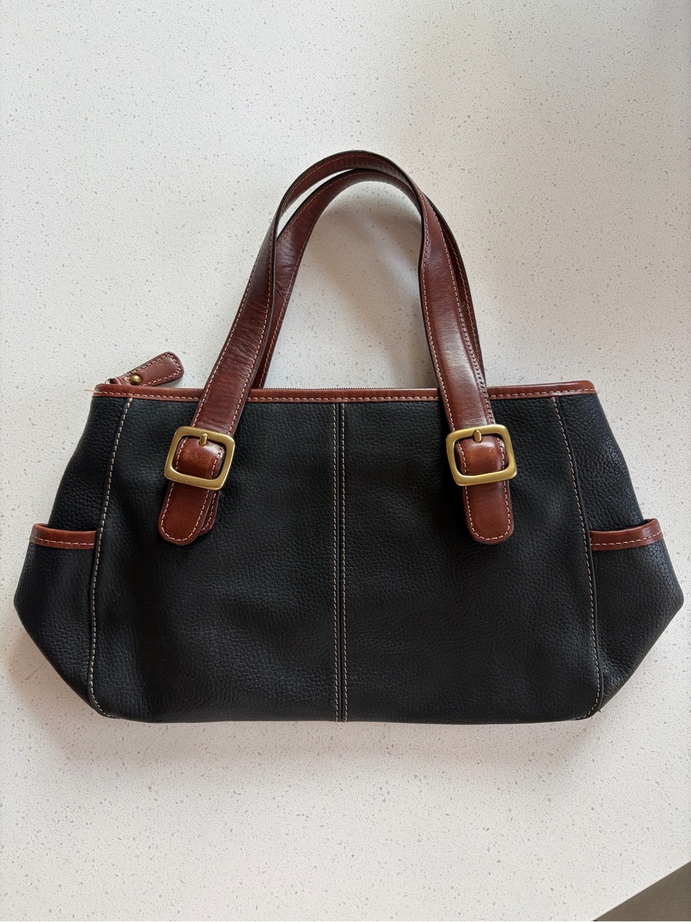 Fossil Black Handbag with Brown Leather Trim